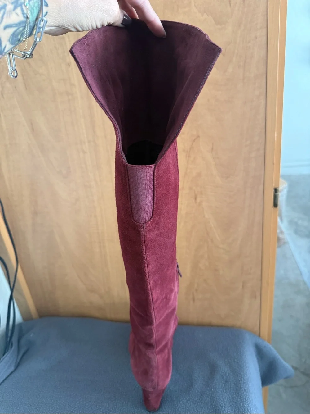 Halogen Over-the-Knee Suede Boots in Burgundy